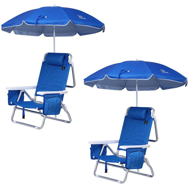 Arlmont & Co. Folding Beach Chair with BuiltIn Cooler, Umbrella, and